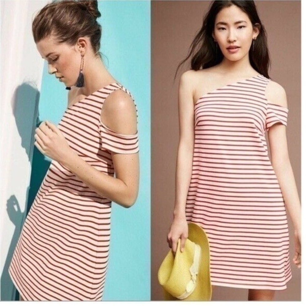 Maeve Anthropologie striped one shoulder off the shoulder asymmetrical dress